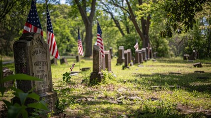 Memorial Day honors the fallen with solemn tombstones and waving flags.