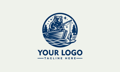 bear fishing on the boat vector logo illustration bear fishing cute teddy bear try to catch fish in the middle of the ocean