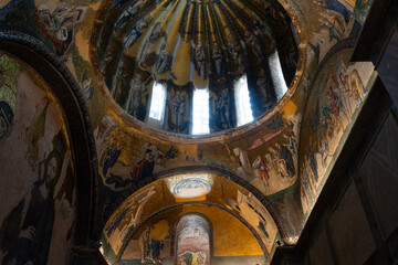 Obraz premium Renovated Kariye Mosque (Kariye Cami) and Museum Drone Photo, Edirnekapı Fatih, Istanbul Turkiye (Turkey)