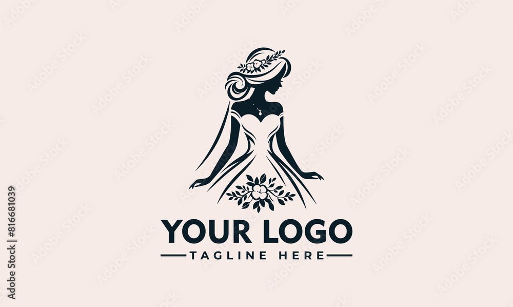 Wall mural woman wedding dress vector logo illustration woman bride in a bridal wedding dress illustration vector logo