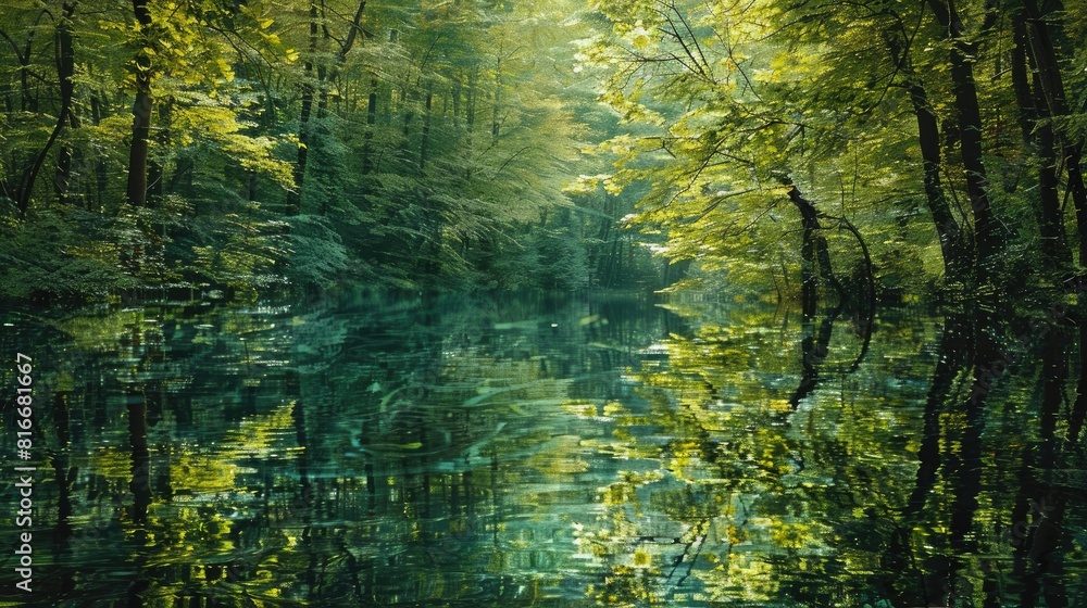 Poster Reflection of a verdant forest in the water