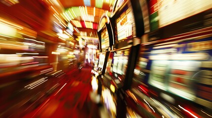An artistic blur of slot machines, focusing on lights and movement