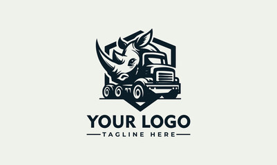 Naklejka premium rhino truck vector logo illustration bold and eye catching rhinoceros and truck vector illustration