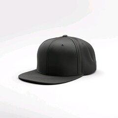 black baseball cap. snapback hat. front view. isolated on white background. for mockups and branding identity