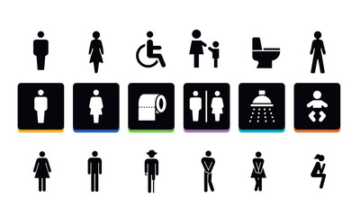 Toilet vector icons set, male or female restroom wc