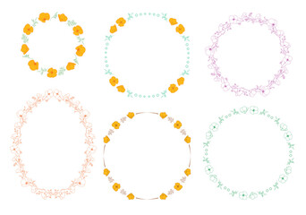 ornamental frames with contours of California poppy. Eschscholzia flowers - vector set of elements