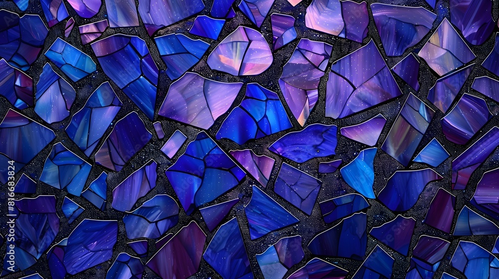 Poster a blue mosaic background with purple squares. the squares are arranged in a way that creates a patte