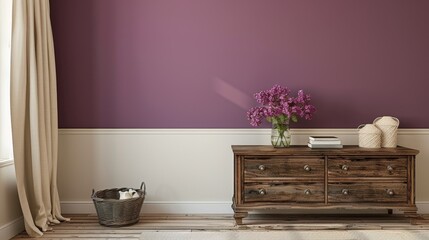 Modern Living Room with Purple Accent Wall and Cozy Furniture in a Contemporary Style, Featuring Lavender Purple and Light Gray for a Bold and Inviting Home Space
