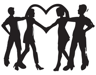 Heart logo with men and girl love couple handmade silhouette