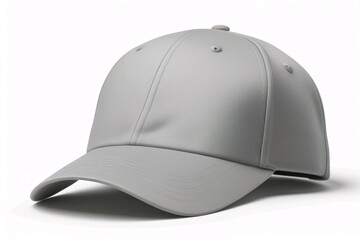 grey or silver baseball cap. snapback hat. front view. isolated on white background. for mockups and branding identity
