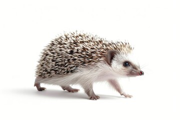 Obraz premium A cute hedgehog walking on a plain white background. Suitable for various design projects