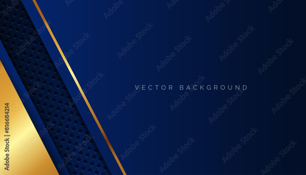 Poster abstract modern gradient dark blue with golden shiny lines overlapping background
