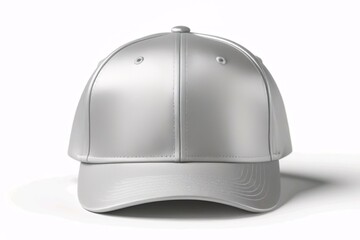 grey or silver baseball cap. snapback hat. front view. isolated on white background. for mockups and branding identity