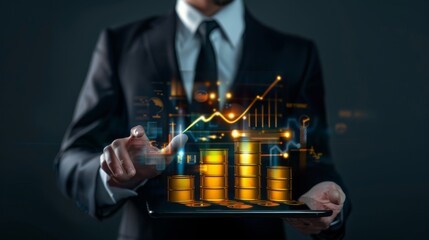 Businessman with Digital Growth Chart