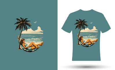 Girl in bikini at the beach t shirt design