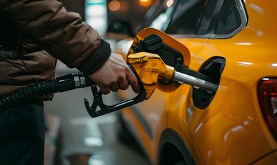 man refueling car with gasoline at gas station,  Generative AI