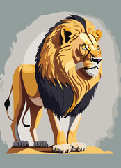 Lion on a gray background. Vector illustration of king wild animal.
