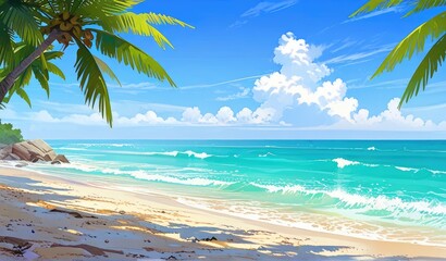 Naklejka premium beach with palm trees and sea