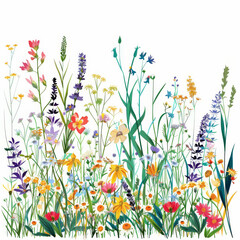 Meadow with wild flowers colorful floral and plant