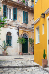 Beautiful alley in the Old Town of Corfu, Greece, an Unesco World Heritage Site, recognized as one of the most picturesque old towns in the world. 