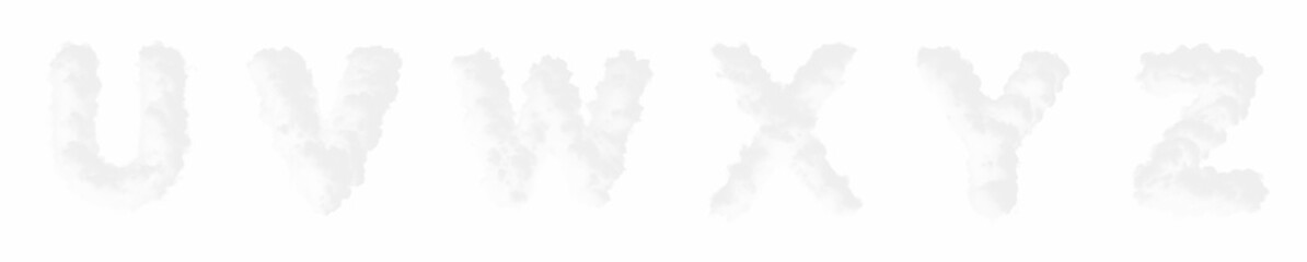 U V W X Y Z - Transparent background PNG Set of transparent letters from the alphabet made of white smoke, fog, clouds, smog. Unique cutout collection.