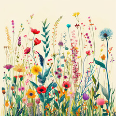 Meadow with wild flowers colorful floral and plant