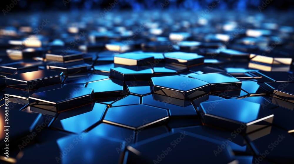 Poster abstract technological hexagonal background with blue and metallic tiles