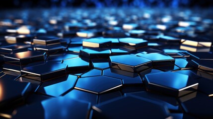 Fototapeta premium Abstract Technological Hexagonal Background with Blue and Metallic Tiles