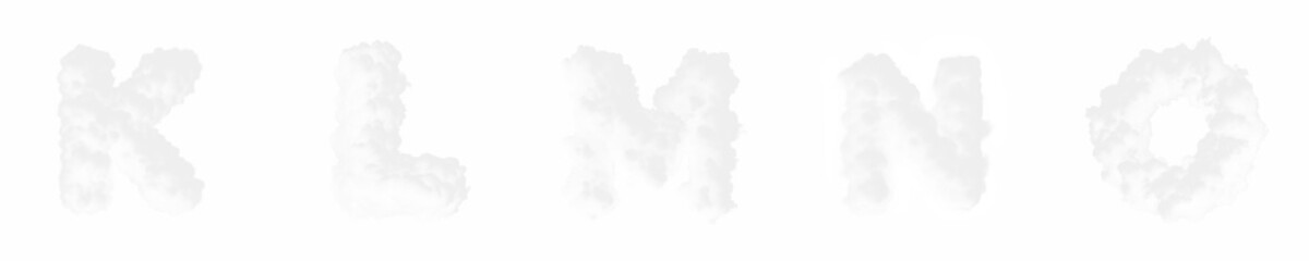 K L M N O - Transparent background PNG Set of transparent letters from the alphabet made of white smoke, fog, clouds, smog. Unique cutout collection.