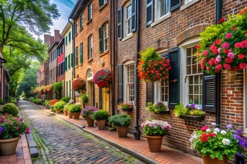 Obraz premium Picturesque Urban Street with Historic Townhouses
