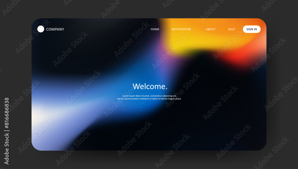 Poster abstract wave futuristic design of landing page. retro gradient mesh dark concept website design