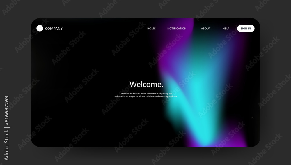 Poster abstract wave futuristic design of landing page. retro gradient mesh dark concept website design