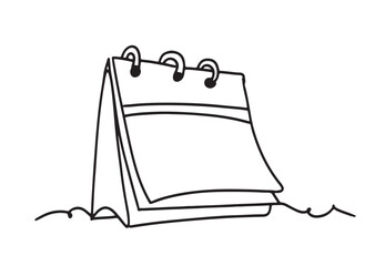 Loose-leaf calendar in one continuous line art vector illustration. Calendarr Doodle contour vector illustration