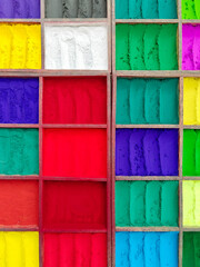 Multicolor vivid powder for sale in the street market, Kathmandu Valley