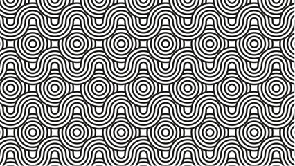 Seamless pattern circles and wavy lines shape overlapping