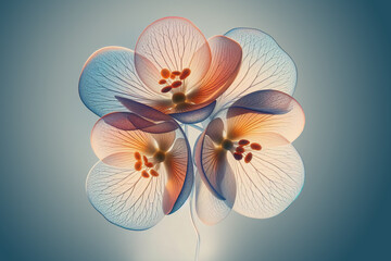 A vibrant close-up of translucent orchid blossoms, showcasing intricate veins and gradient hues...