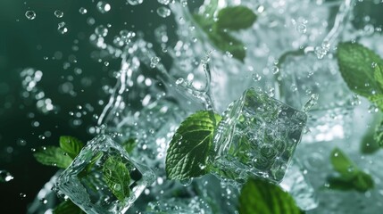 Refreshing ice cubes with mint leaves, perfect for summer drinks