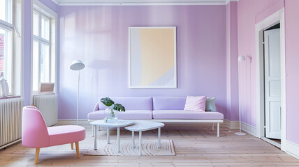 Fototapeta premium Leeres horizontales Rahmenmodell in modernem, minimalistischem Interieur mit Pflanze in trendiger Einrichtung. Vorlage für Kunstwerke, Gemälde, Fotos oder Poster.