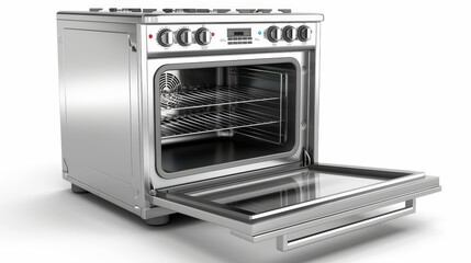 Front view of an oven, electric kitchen appliances. Switches on a black background. Household equipment isolated on white background, realistic 3D modern illustration.