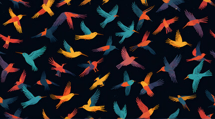 A colorful pattern of birds with a blue background,Generative.Ai