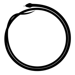 The round black frame is formed from the silhouette of a snake, isolated on a transparent background. Symbol of Chinese New Year 2025. Vector illustration