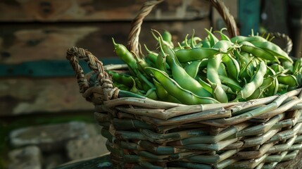 Freshly harvested green beans in a basket