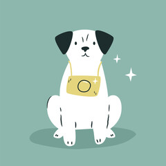 Naklejka premium Vector illustration of a funny dog sitting with photo camera
