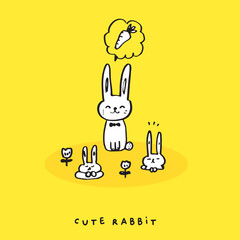 Hand drawing doodle cute Bunny, rabbit vector illustration for t-shirt ,card, poster design for kids. Vector illustration design for fashion fabrics, textile graphics, prints, rabbit cartoon