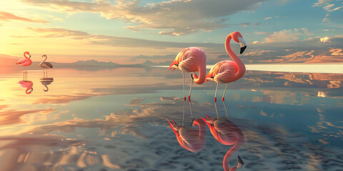 A beautiful flamingos standing in the water