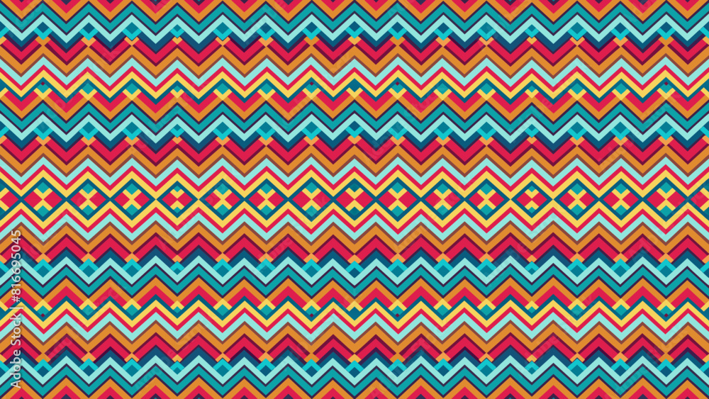 Poster zigzag retro pattern seamless geometric design with triangles, chevron, and zigzag elements ideal fo