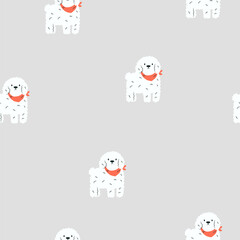 Seamless pattern with funny bichon frise dogs. Great for fabric, textile, print, wrapping paper