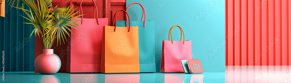 Poster a futuristic 3d rendering portrays the seamless experience of online shopping and digital payment vi