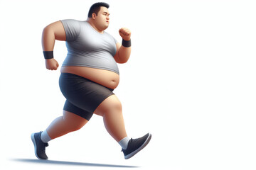 Fototapeta premium Fat man Jogging isolated on white background
