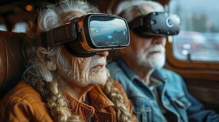 Old person and one young person playing VR